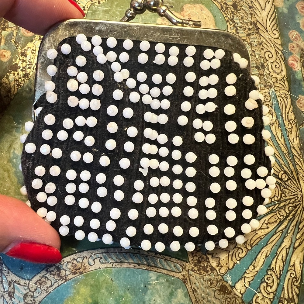 VTG Black Beaded Coin Purse